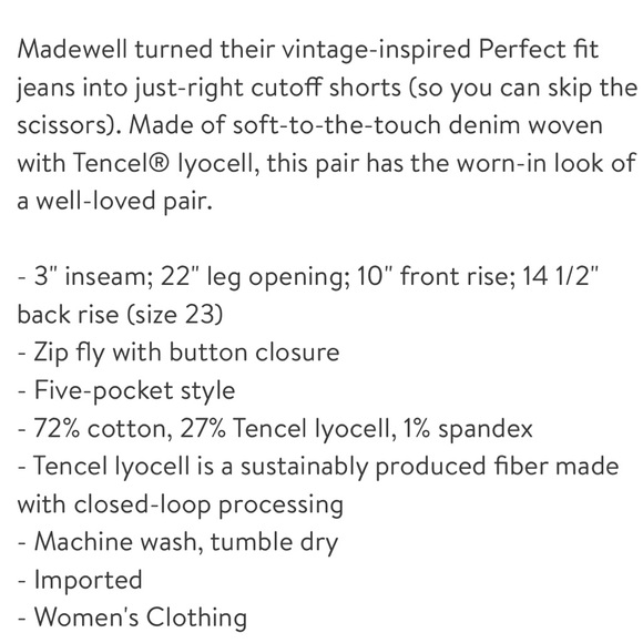 🔥🔥🔥NEW Madewell The Perfect Jean Shorts - Picture 5 of 5